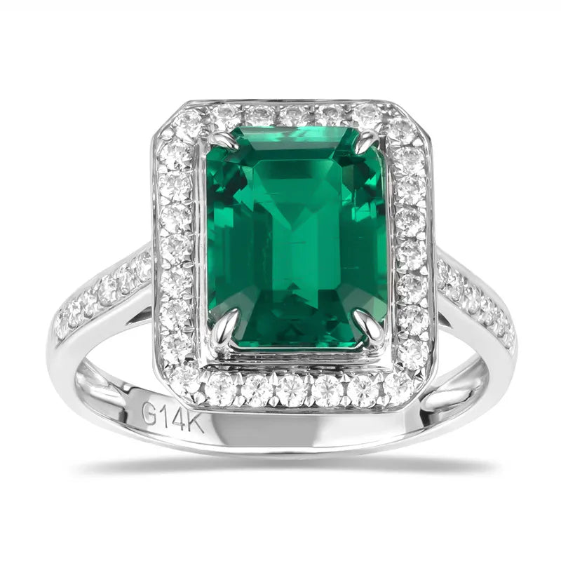 Gemfiori Message Jewelry Emerald Ring White Gold 3ct Women Gift Rectangular Gemstone Ring Custom Party Western Wedding Ring
