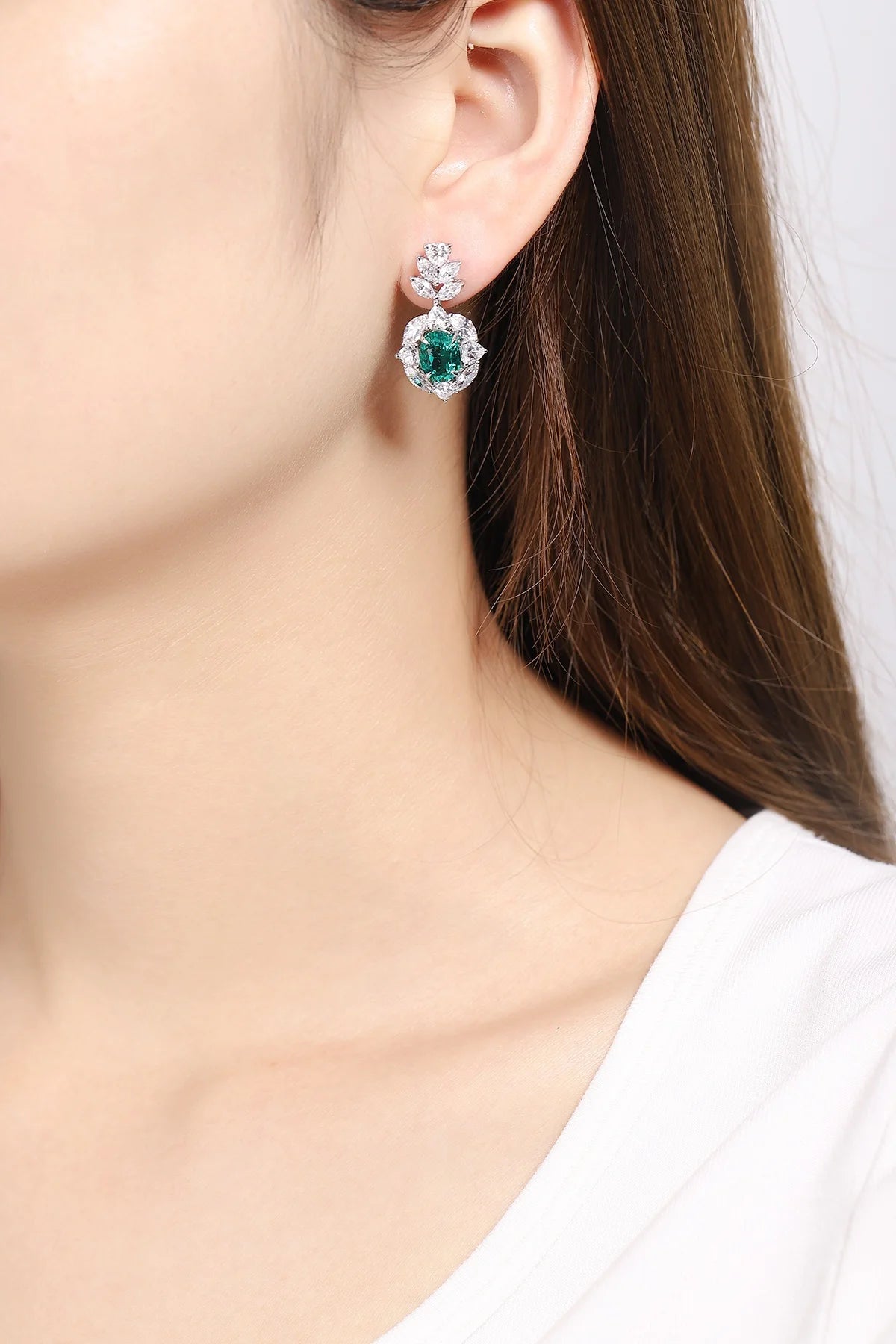 Gemfiori Anster High Quality S925 Lab Grown Emerald Earring Stud Dainty Gemstone Stud Earrings for Women Daily Wear Gift