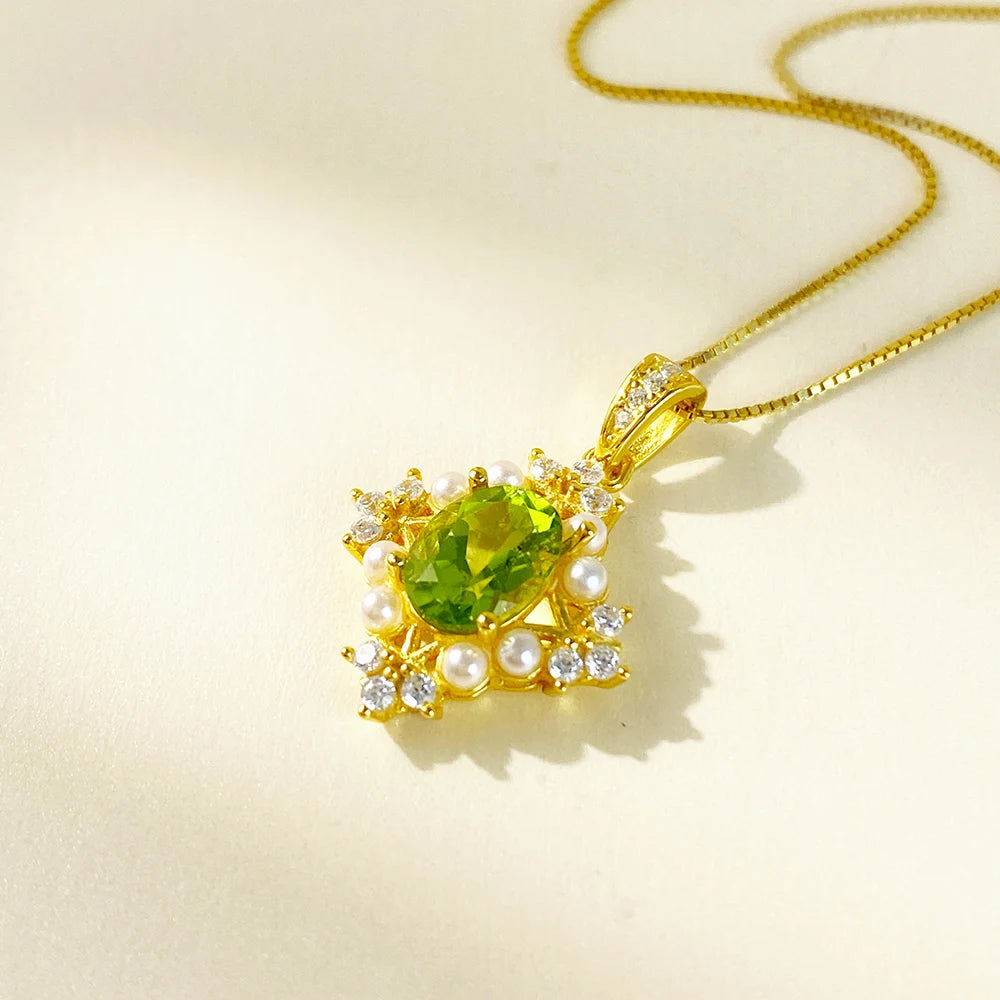 Gioiellieri Supplier for Natural Olivine Gemstone Gold Plated 925 Sterling Silver Luxury Pendant Necklace for Women