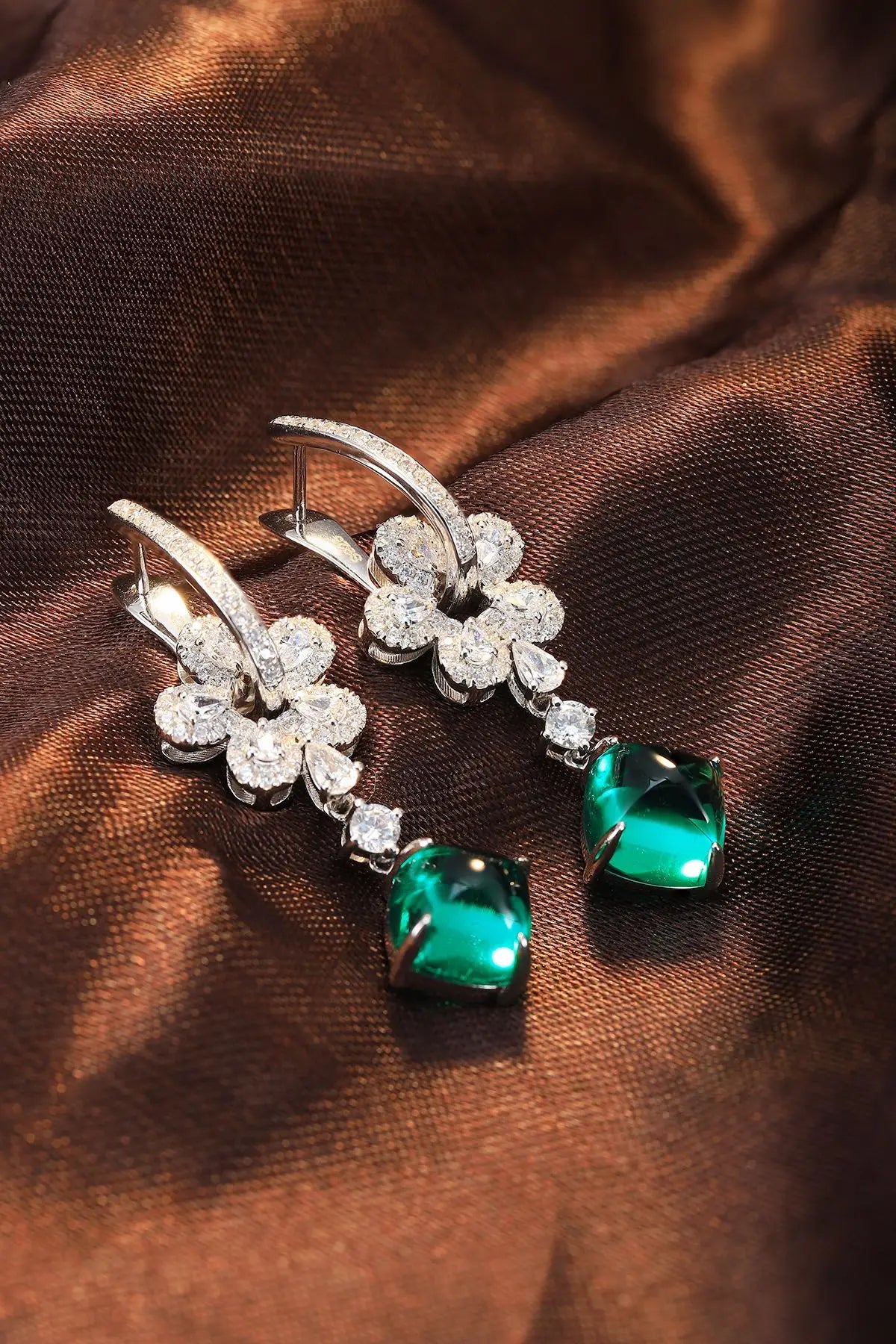 Gemfiori Anster High Quality S925 Lab Grown Emerald Earring Stud Dainty Gemstone Stud Earrings for Women Daily Wear Gift