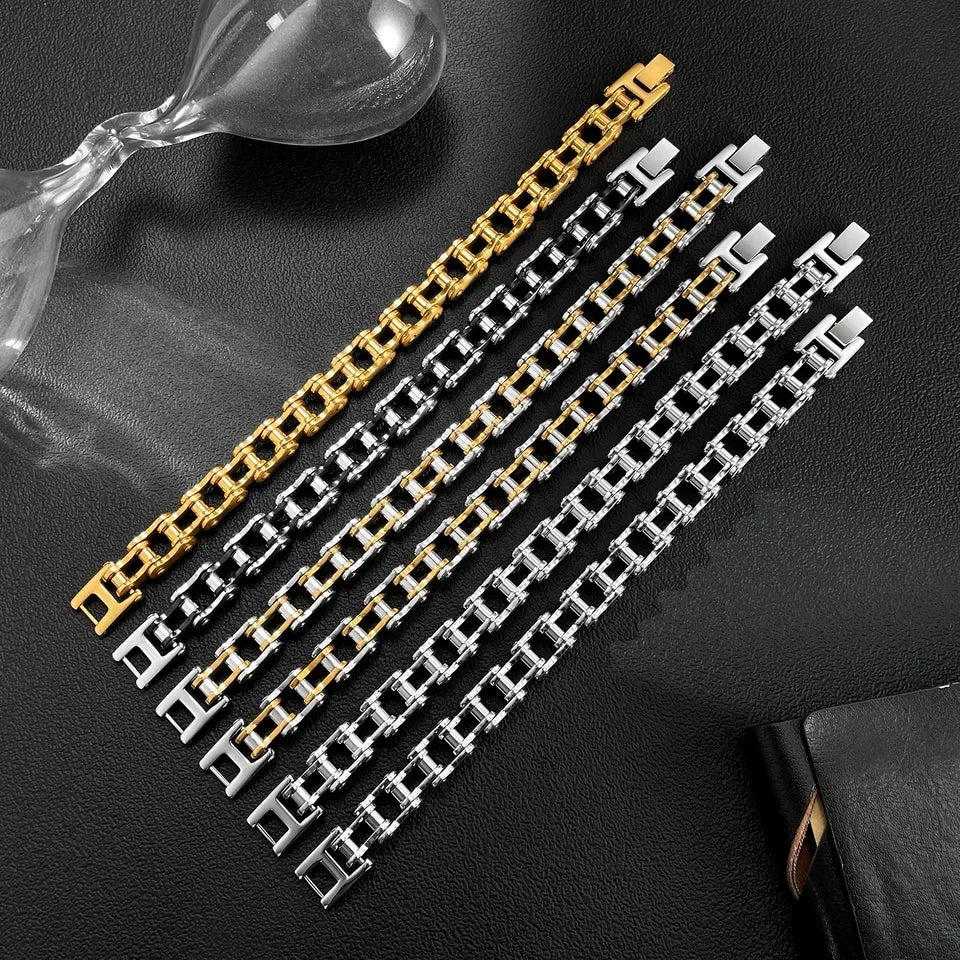REBEL GOLDIX 316L Stainless Steel Punk Biker Bracelet for Men Fashion Charm Bike Bicycle Chain Hombre Pulsera Acero Inoxidable
