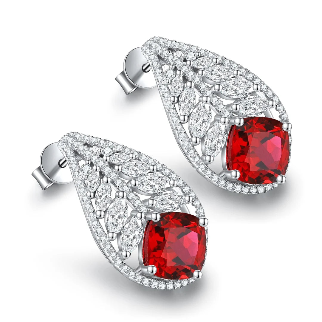 Gemfiori Anster High Quality S925 Lab Grown Ruby Earring Stud Dainty Gemstone Stud Earrings for Women Daily Wear Gift