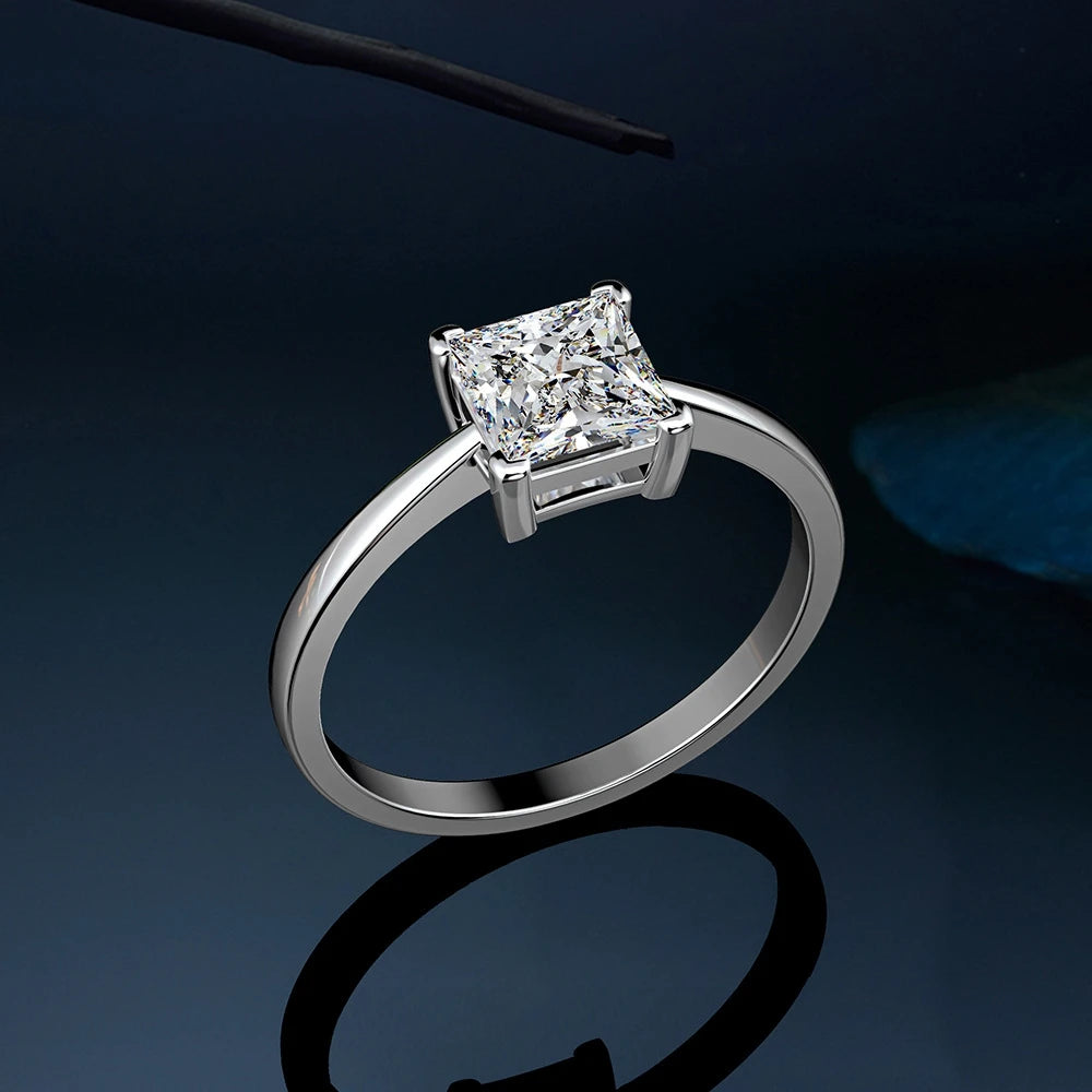 MuShan Jewelry Factory 1.5 Carat HighCarbon Diamond Ring 6*6 Princess Square Ice Flower Cut Simulation Diamond Ring 925 Silver