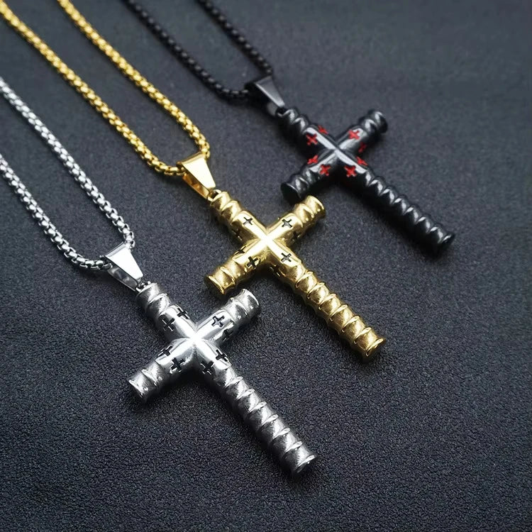 Religious Threaded Cross Non Anti Tarnish Free Waterproof Stainless Steel Pendant Fashion Jewelry Necklace Men Wholesale
