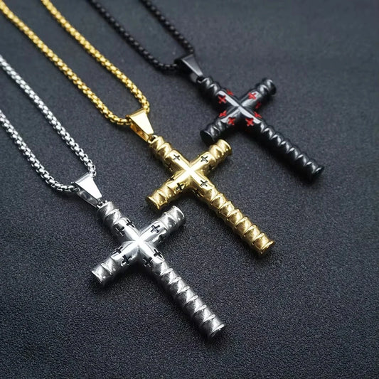 Religious Threaded Cross Non Anti Tarnish Free Waterproof Stainless Steel Pendant Fashion Jewelry Necklace Men Wholesale