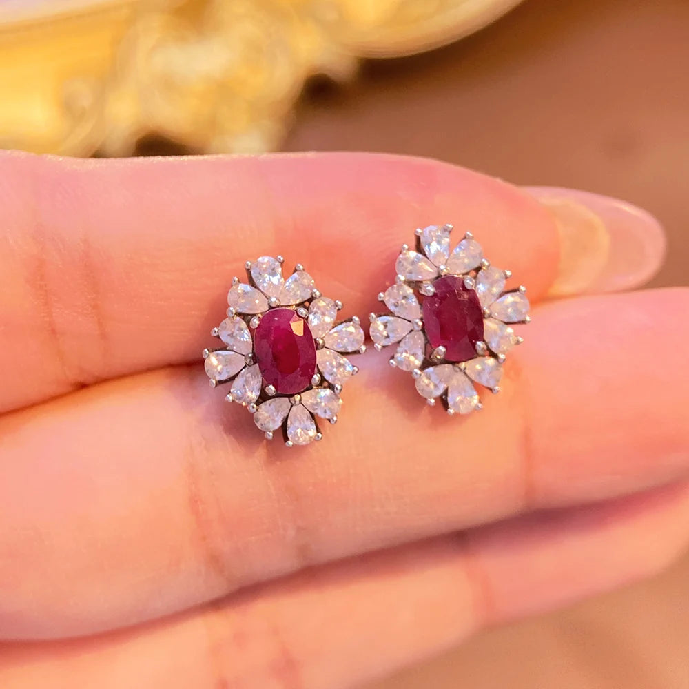 Gioiellieri Luxury Natural Red Ruby Earrings 925 Sterling Silver Wedding Party Gift Fine Jewelry