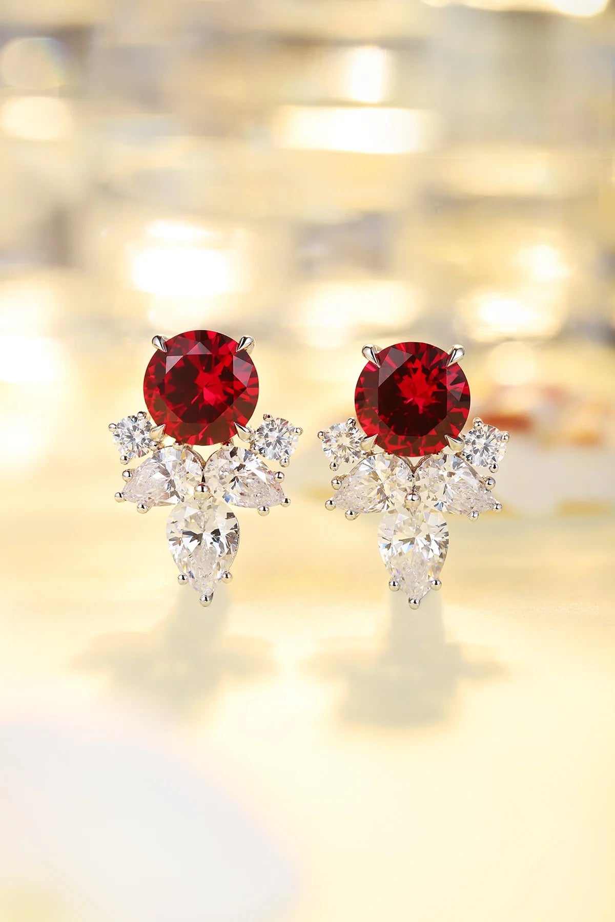 Gemfiori Anster High Quality S925 Lab Grown Ruby Earring Stud Dainty Gemstone Stud Earrings for Women Daily Wear Gift