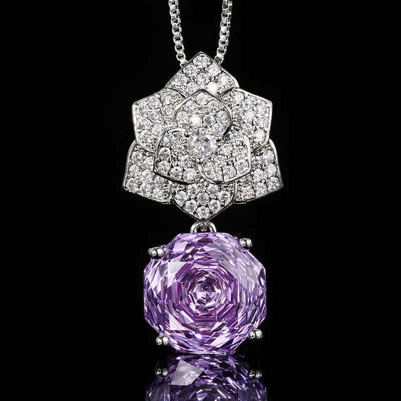 Gemfiori High Quality Luxury Cut Roland Petal Pendant Necklace Sparkling Zircon Earrings Necklace Bridal Engagement Jewelry