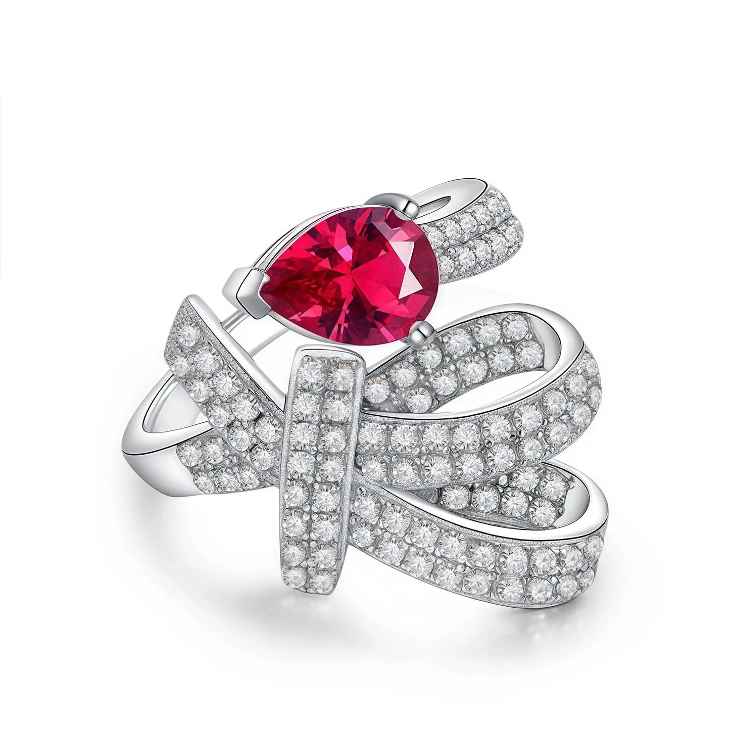 MUSHAN Jewelry Factory 1ct Water Drop Ruby Lab Grown Gemstones Diamond Rings Women Adjustable Opening 925 Sterling Silver Ring