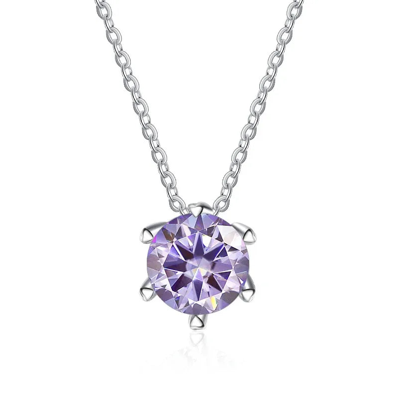 Factory Custom Minimalist 925 Sterling Silver Six Claw Set Round Cut 1 Carat Colorful Moissanite Pendant Necklaces Women
