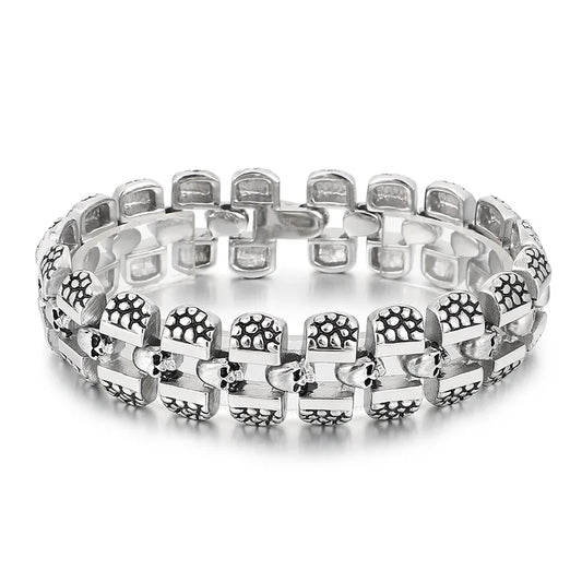 KALEN 220mm Men Punk Flexible Stainless Steel Skull Charm Links Bracelet