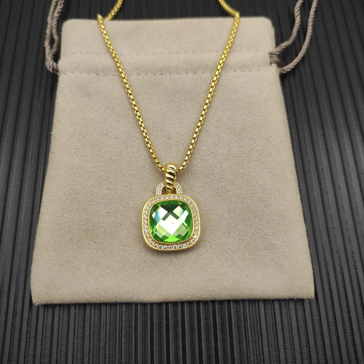 FASHIONISTA DY High-Quality Silver-Plated 14mm Square Diamond Necklace. Gold-Plated Colored Gemstone Necklace. Jewelry .