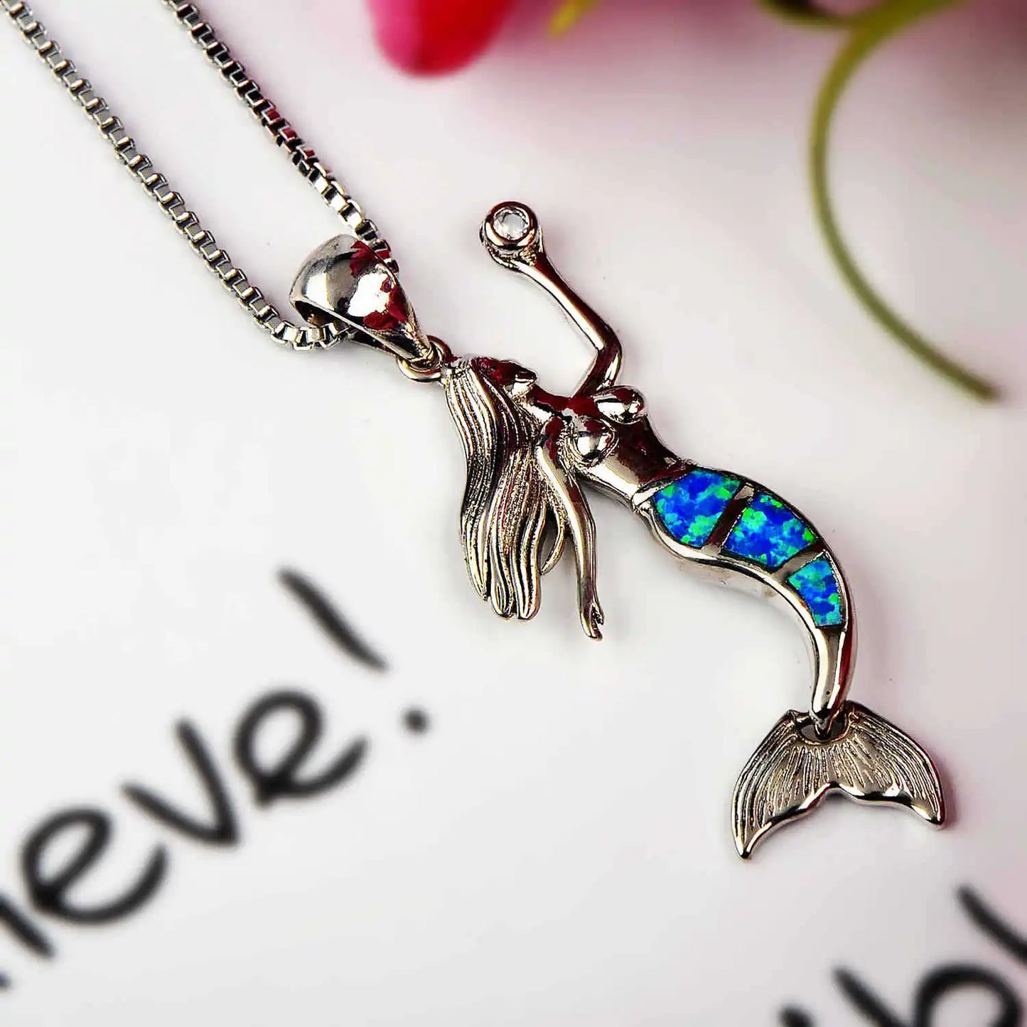 Elegant Ins-Inspired Mermaid Tears Opal Necklace | Blue Ocean Aura Statement Sweater Chain