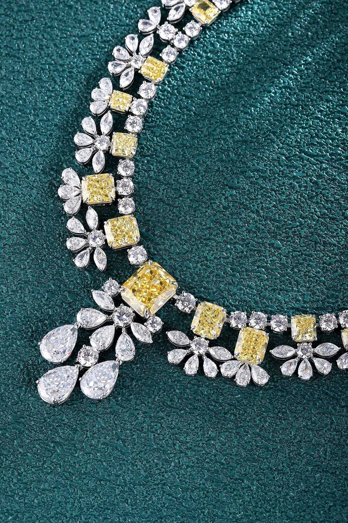 Gemfiori Anster Custom S925 Simulated Diamond Necklace Radiant Shape Yellow Cubic Zircon for Women Party Gift Engagement Anniversary
