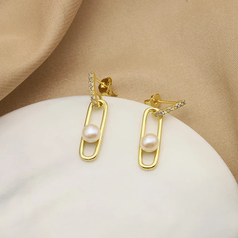 Natural Freshwater Pearl Earrings 18k Gold Plated Simple Baroque Irregular Vintage Earrings for Women