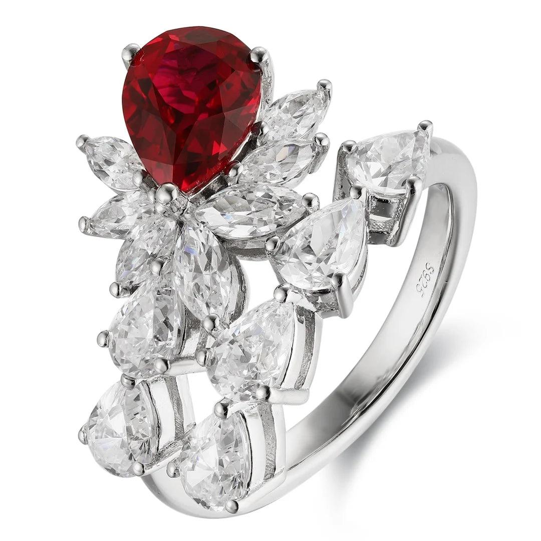 Gemfiori Jewelry Trendy High Quality S925 Silver Cultivated Ruby Ring Unisex Engagement Ring for Wedding Party or Gift