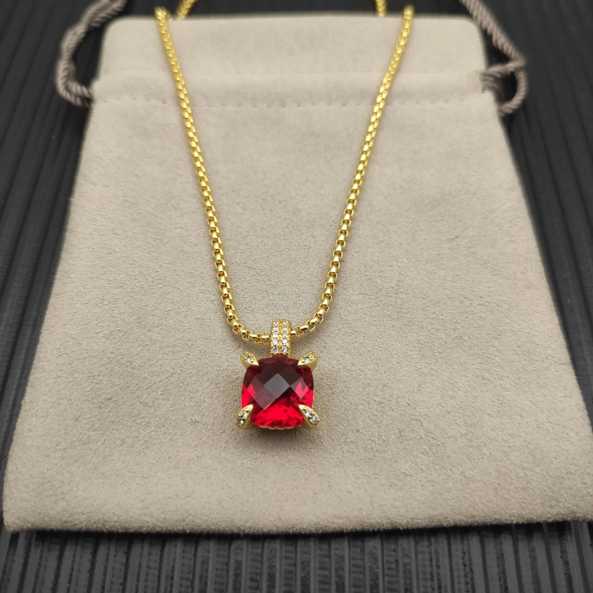REDheart DY High-Quality Silver-Plated 11mm Four-Prong Diamond Necklace. Gold-Plated Colored Gemstone Necklace. Jewelry.