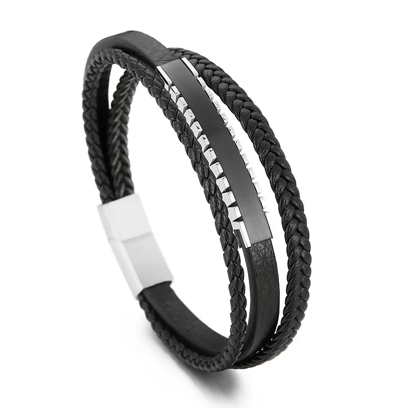 KALEN Unisex 220mm Causal Stainless Steel&Fibre Bracelet With Custom Plate