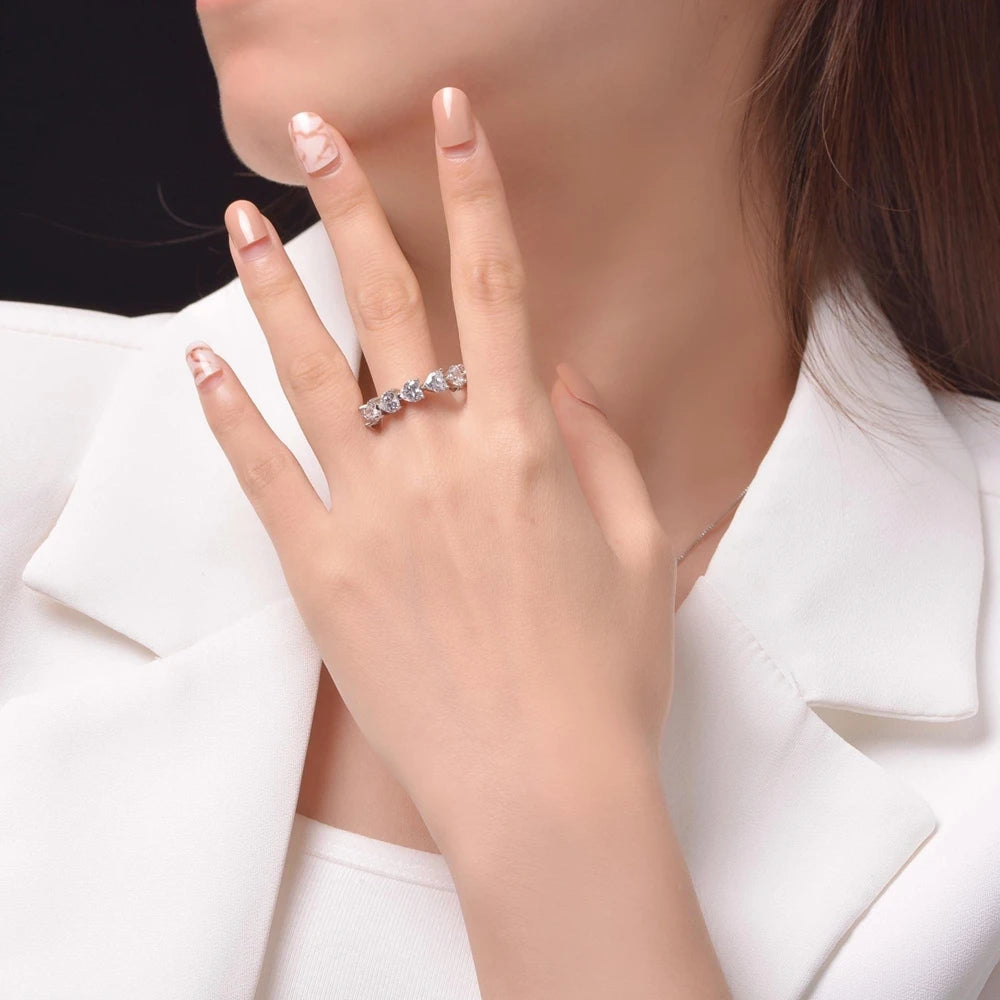 MuShan Jewelry Factory Popular 0.5 Carat Heart Shaped 5*5 Silver Ring Cross Border Retro Accessory From Europe and America