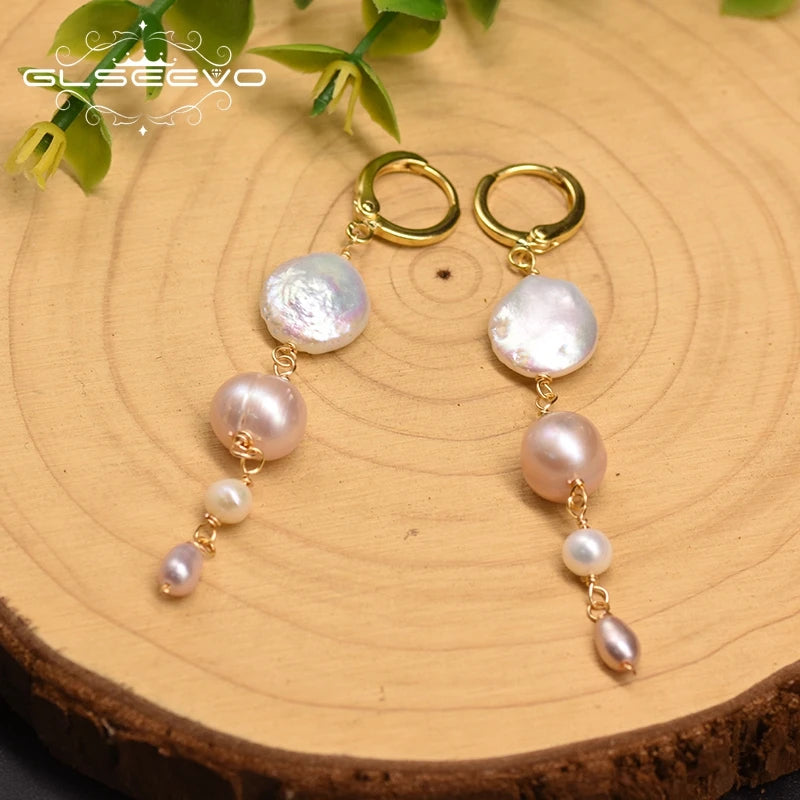Natural Baroque Pearl Long Flower Drop Earrings for Women Wedding Engagmement Gift Handmade Jewelry Earrings Bulk