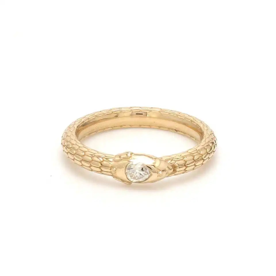 New Arrivals Fine Jewelry 14k Pure Gold Luxury Paved Diamond Snake Rings Trendy Minimalist Design Women's Dainty 0.25ct Oval Cut