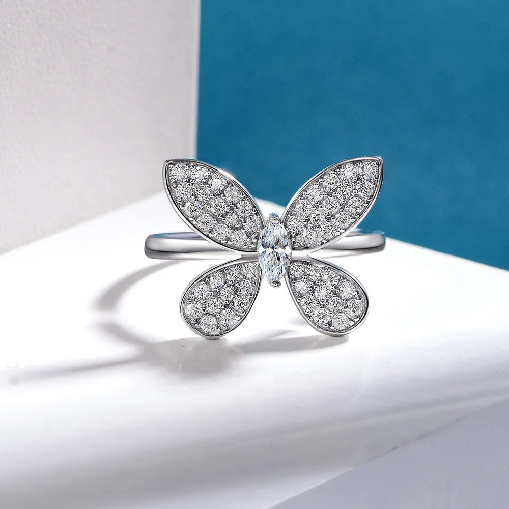 MuShan Jewelry Factory 3*6 Butterfly Series S925 Sterling Silver Ring Luxuriously Set With Diamond Rings