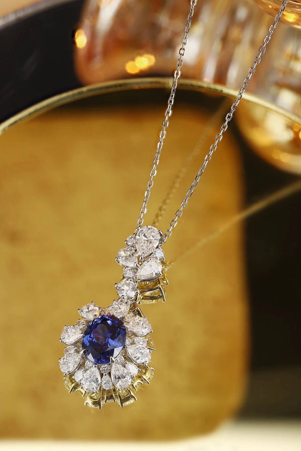Gemfiori Anster 925 Sterling Silver High-quality Cultivated Sapphire Necklace - Suitable for Parties or As a Gift