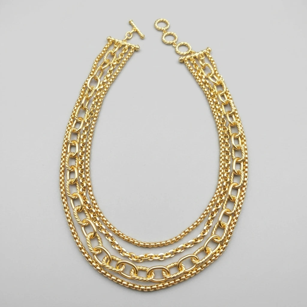 REDheart DY High-Quality Silver-Plated 29mm Multi-Chain Diamond Necklace. Gold-Plated Diamond Necklace. Jewelry .