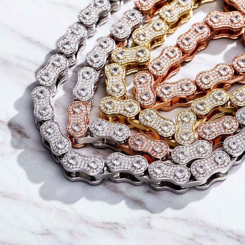 Hip Hop 5A Zircon INS Bicycle Chain Design Luxury Men's Cuban Link Necklaces Rhodium Plated for Parties Weddings Wholesale