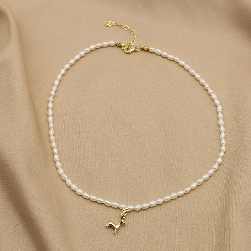 Simple Zircon Butterfly Pendant Freshwater Pearl Necklace Baroque Enamel  Gold Plated Luxury for Girls Necklace Fine Jewelry