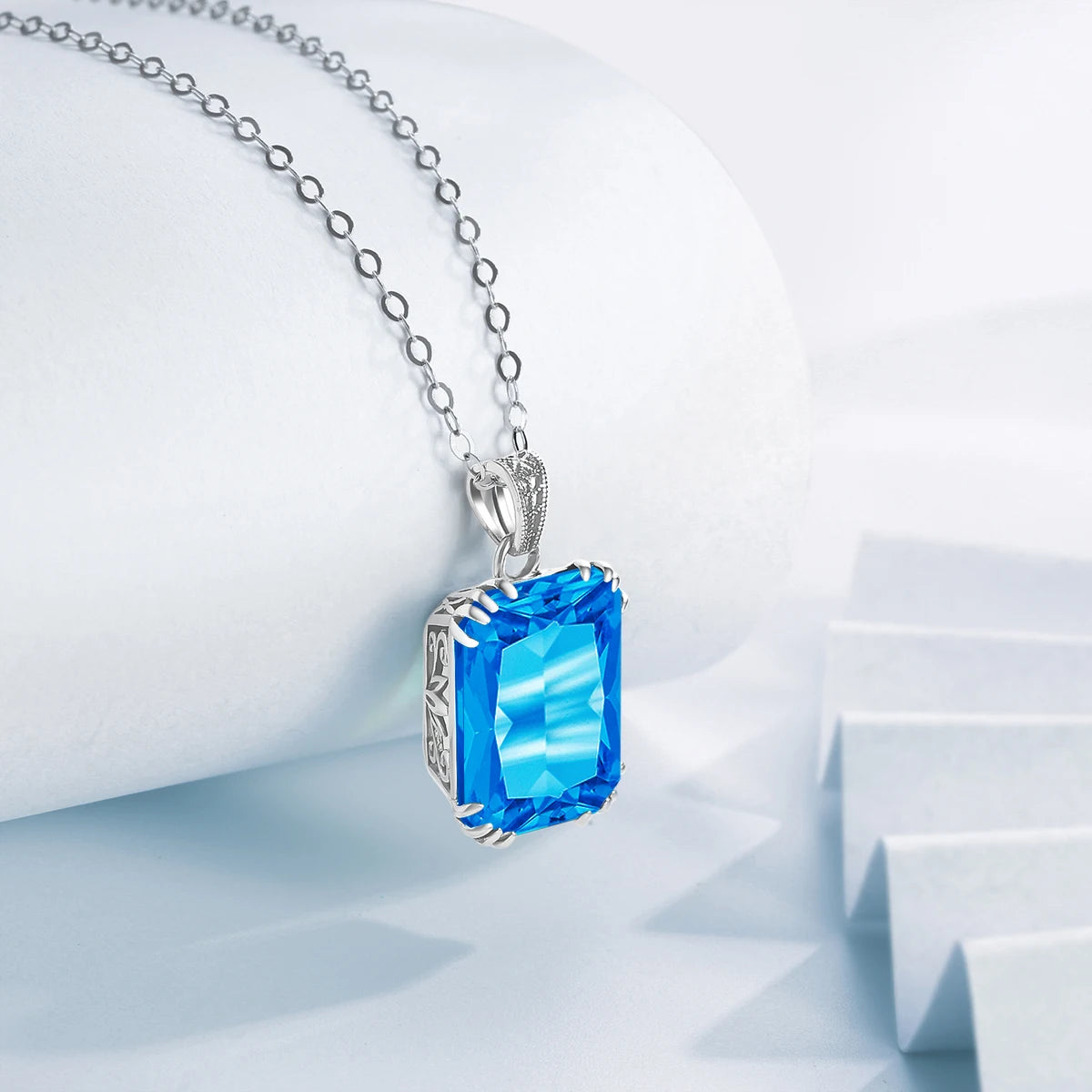 Vintage Victorian Royal Necklace Jewelry Sets Banquet Exquisite Filigree London Blue Topaz Silver 925 Fine Set Jewelry Female
