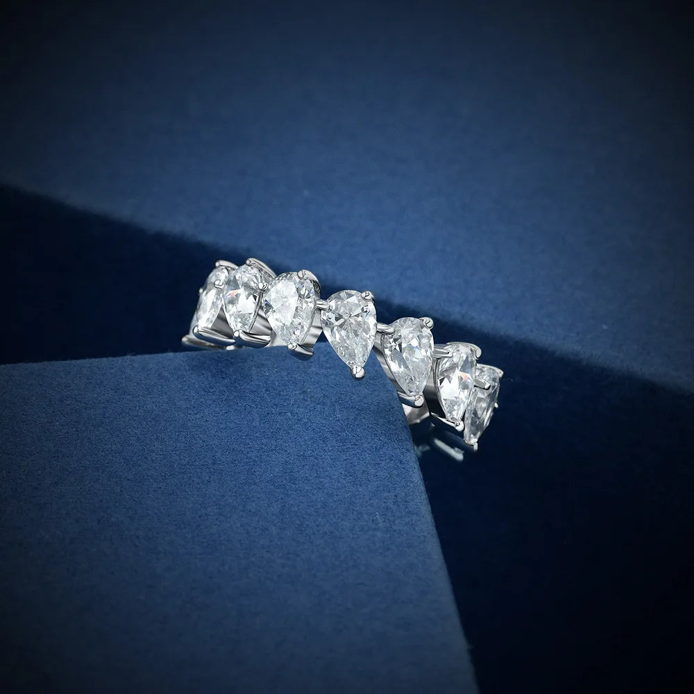 MuShan Jewelry Factory Pear Shaped White 4*6 High Carbon Diamond S925 Silver Women Versatile Ring Full Diamond Band