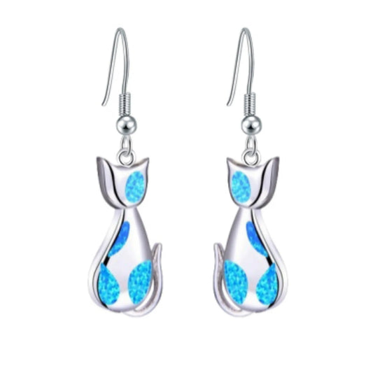 Aobao Brass Opal Kitten Stud Earrings Silver Plated Handmade Women's Jewelry for Anniversary Wholesale