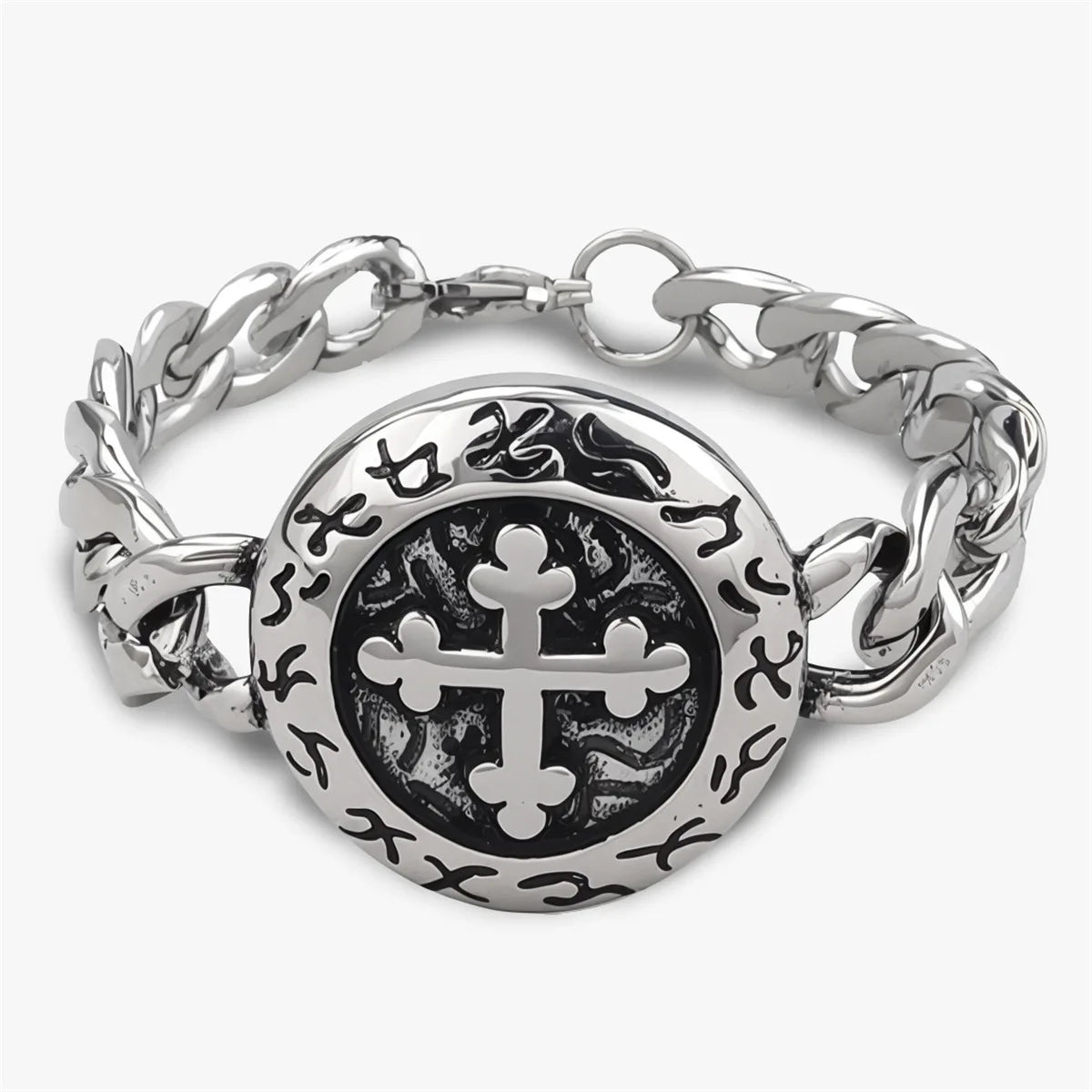 Vintage Men's Stainless Steel Bracelet Gothic Skull Celtic Knot Cross Cuban Chain Woven Braid Street Style Jewelry Gift