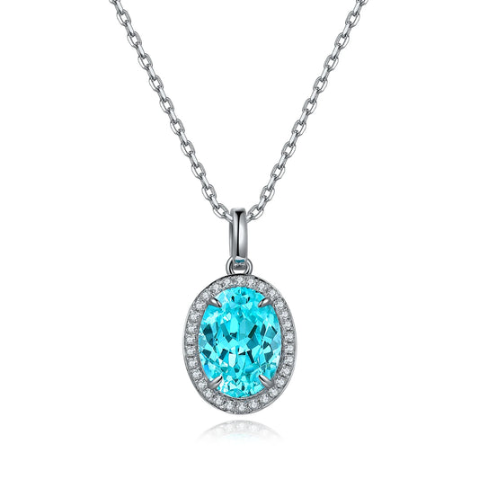 Gemfiori High Quality LuxuryJewelry Necklace Lab Grown Paraiba Gemstone Sterling Silver Women Accessories for Party Customized Acceptable