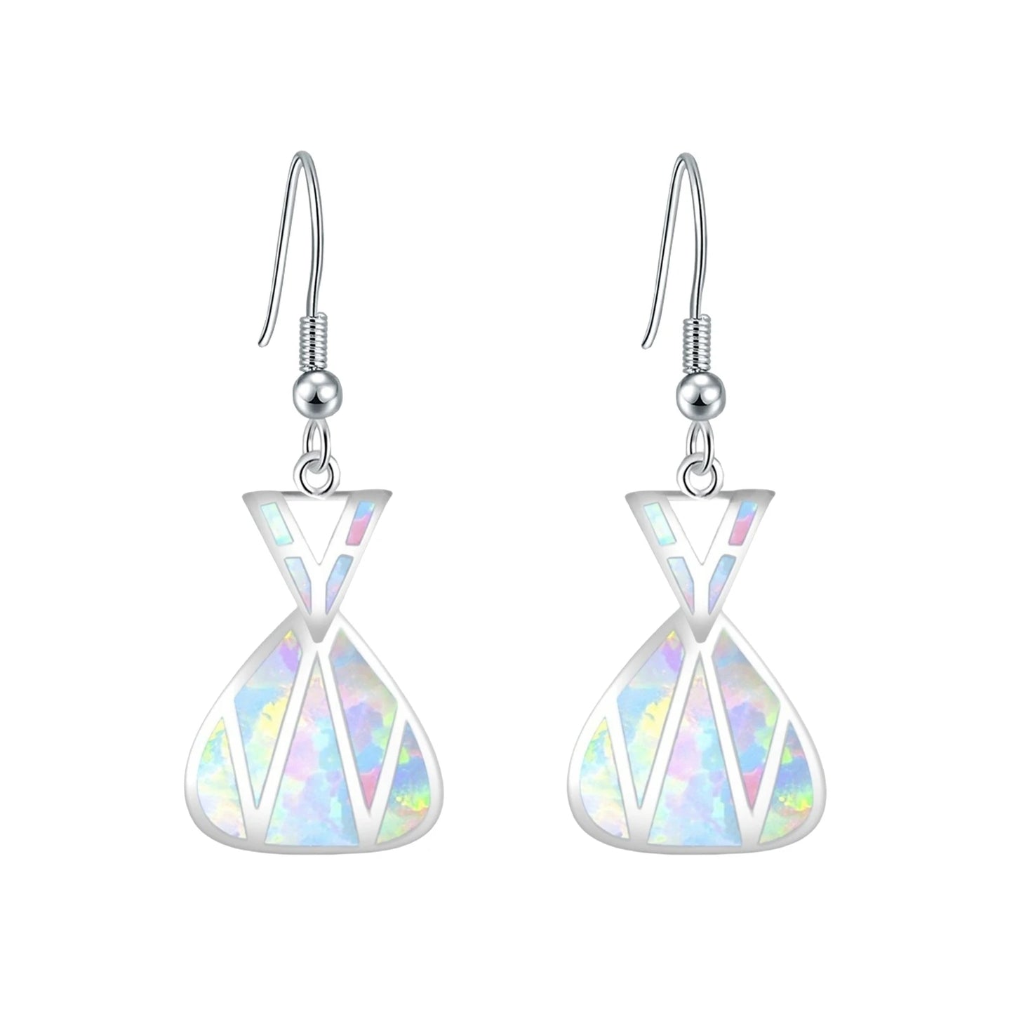 Colorful Opal Geometric Earrings | Silver Drop Fashion Jewelry