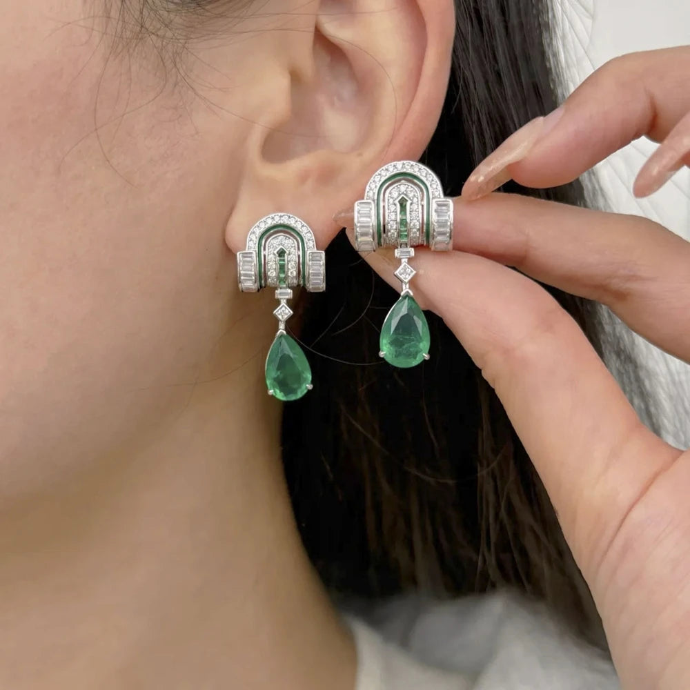 MUSHAN Jewelry Factory S925 Sterling Silver Earrings High End Teardrop Shaped Cut High Carbon Diamond Silver GoldPlated Earrings