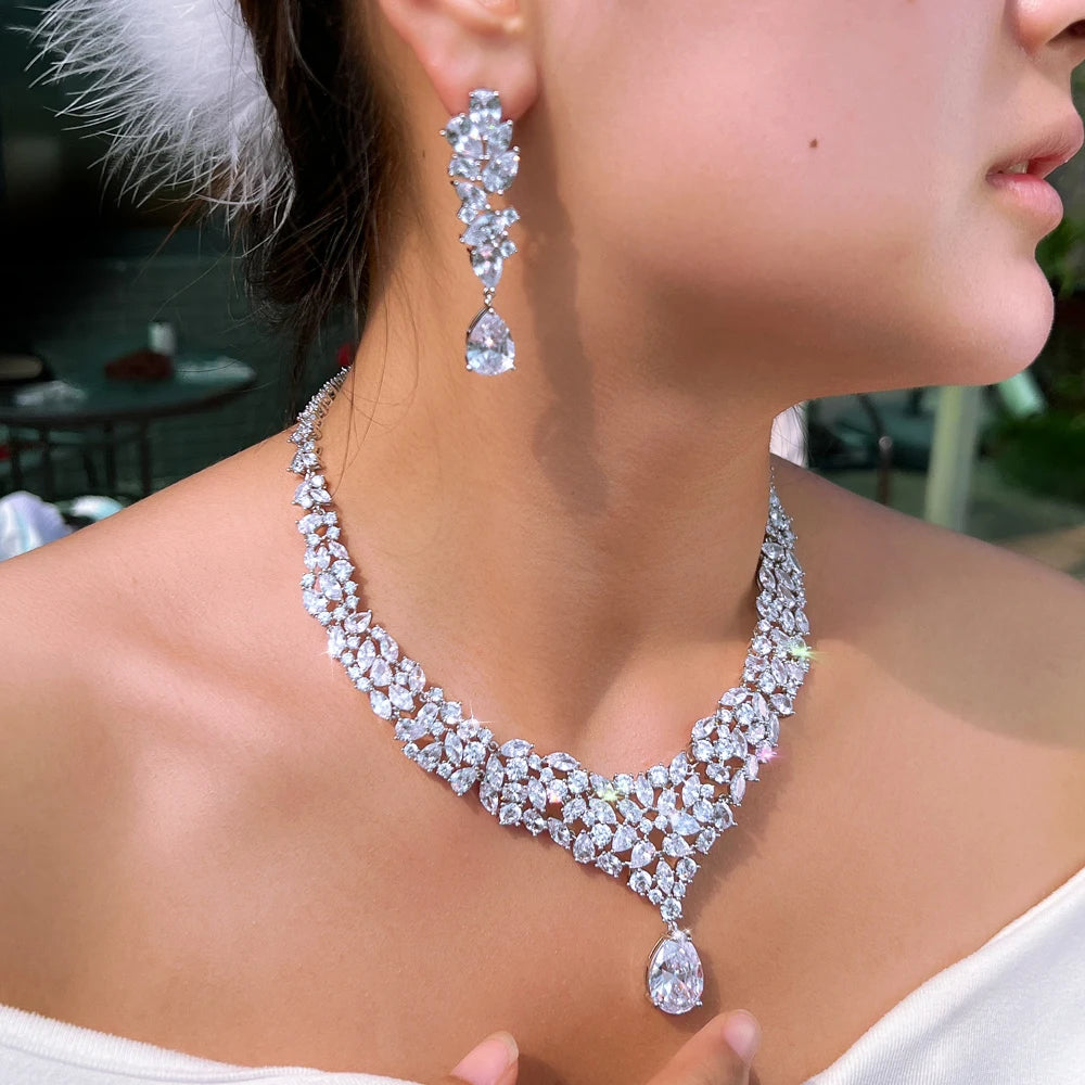 Shiny Zirconia Gorgeous Arabic African Bridal Big Jewelry Set for Women Wedding Engagement Dress Super Luxurious Accessories