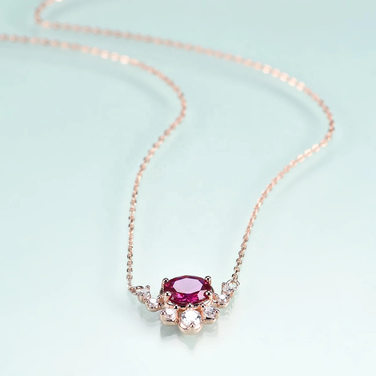 Gioiellieri OL0893 Abiding Jewelry Manufacturer Oval Lab Grown Ruby Cubic Zirconia Pendant Rose Gold Plated 925 Silver Fine Jewelry Necklace