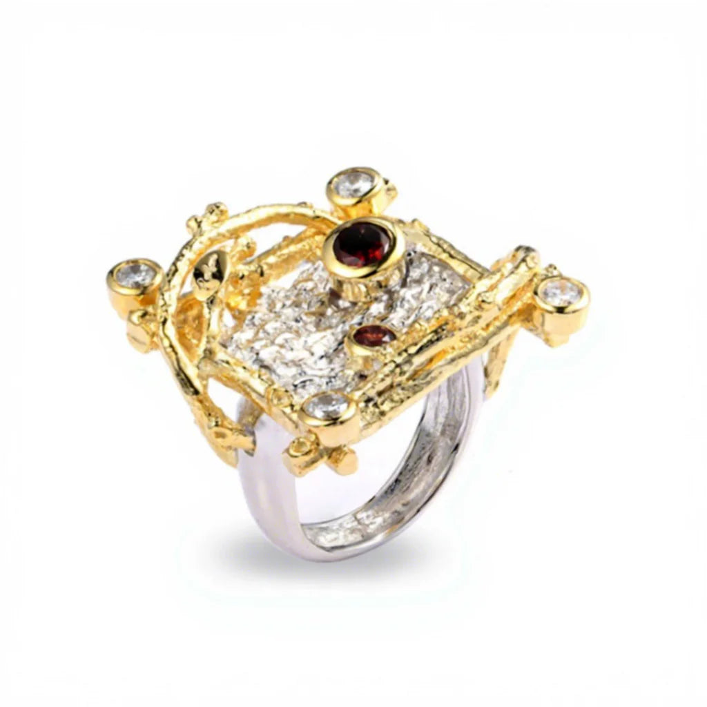 New Design Italian 925 Sterling Silver Finger Ring with Gold Rhodium Plated