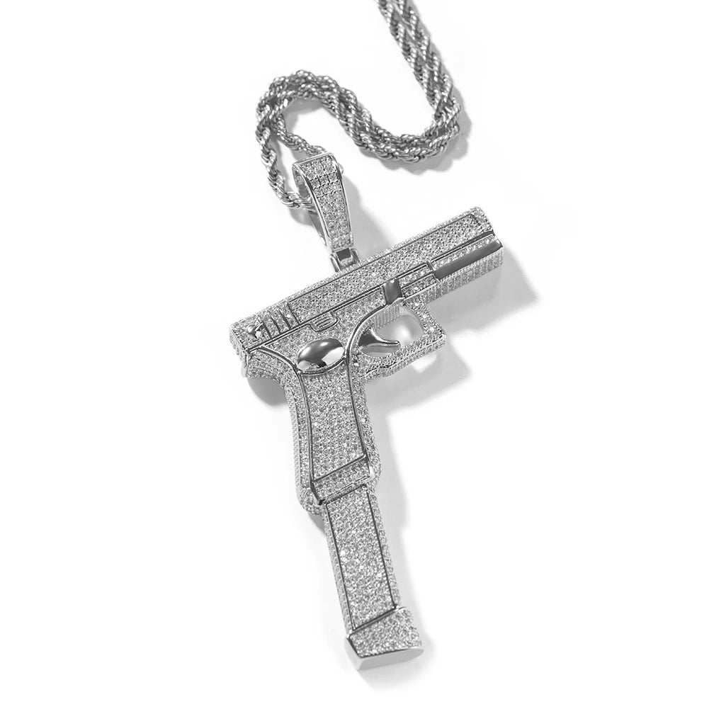 BiG-BOSS Hip Hop Pistol Pendant 18K Gold Plated Brass Pistol Model Necklace Women Mens Rapper Fashion Jewelry