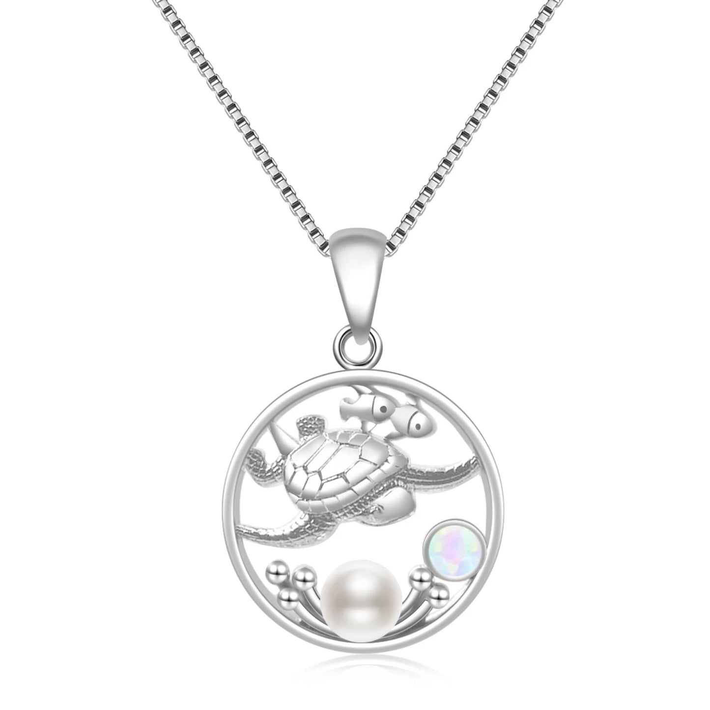 TikTok INS Wind Hawaii Beach Copper Alloy Opal Turtle Animal Pendant Women's Party Silver Plated Vintage Box Chain Inlaid