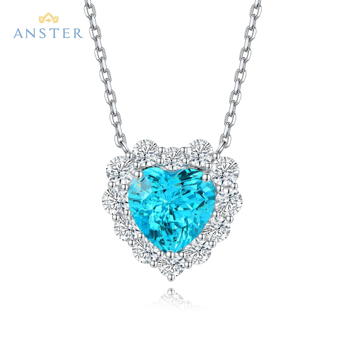 Gemfiori ANSTER Lab Grown Heart Cut Paraiba Necklace for Women 925 Sterling Silver Link Chain Pendant Necklace for Gift Party Anniversary