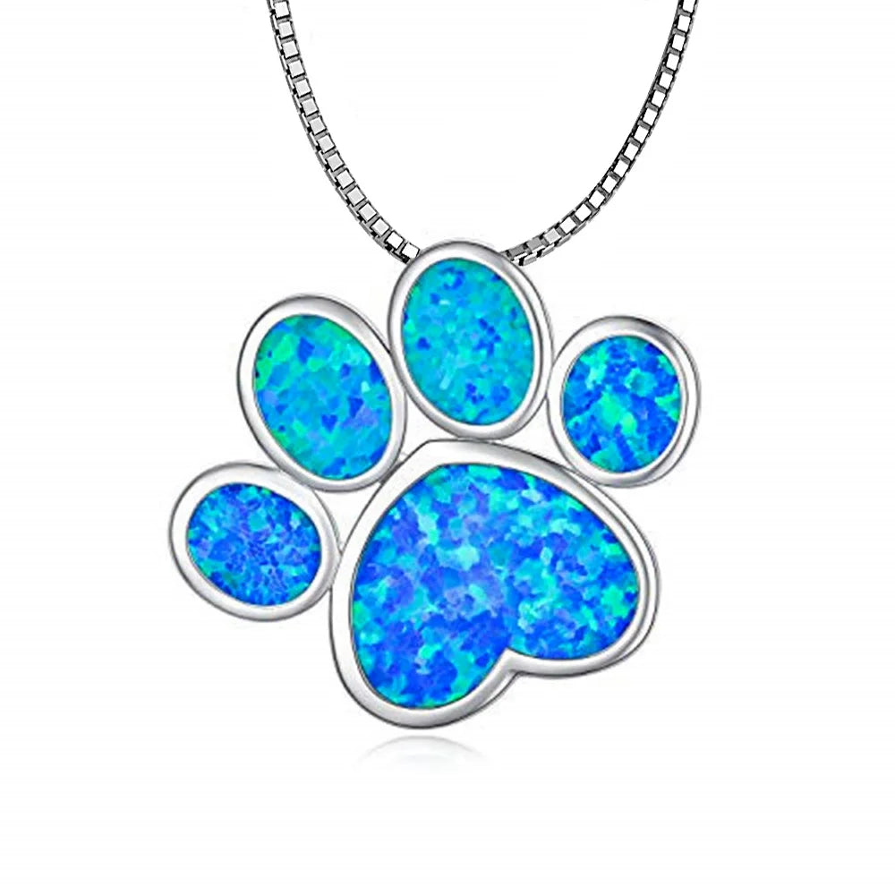 All-Opal Pet Paw Pendant Necklace - Blue Fire Opal Claw Print Design | Heartwarming Pet-Lover Jewelry Bulk Gifts