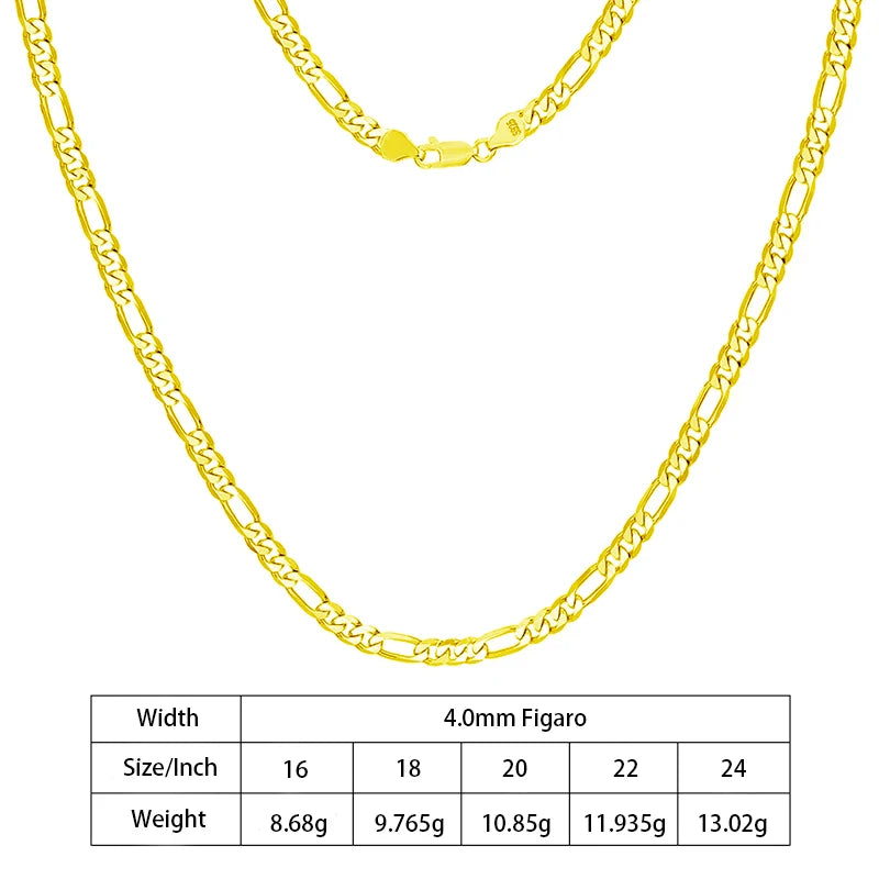S&S 925 Sterling Silver 4mm Diamond Cut Figaro Chain Necklace — S&S Collection