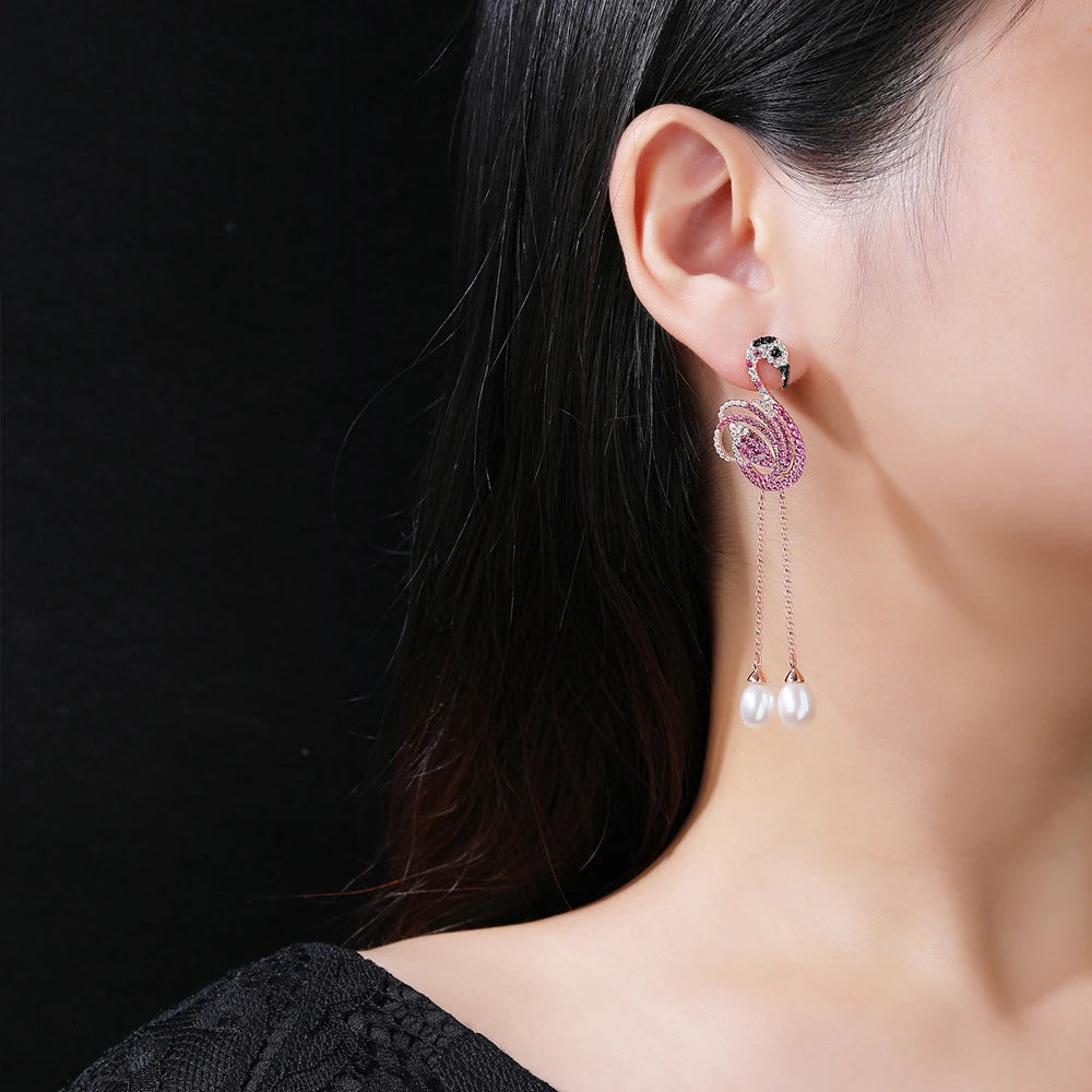 SILVERELLI Natural Pearl & Diamond Tassel Stud Earrings | S925 Sterling Silver | Gold Plated | Colourful