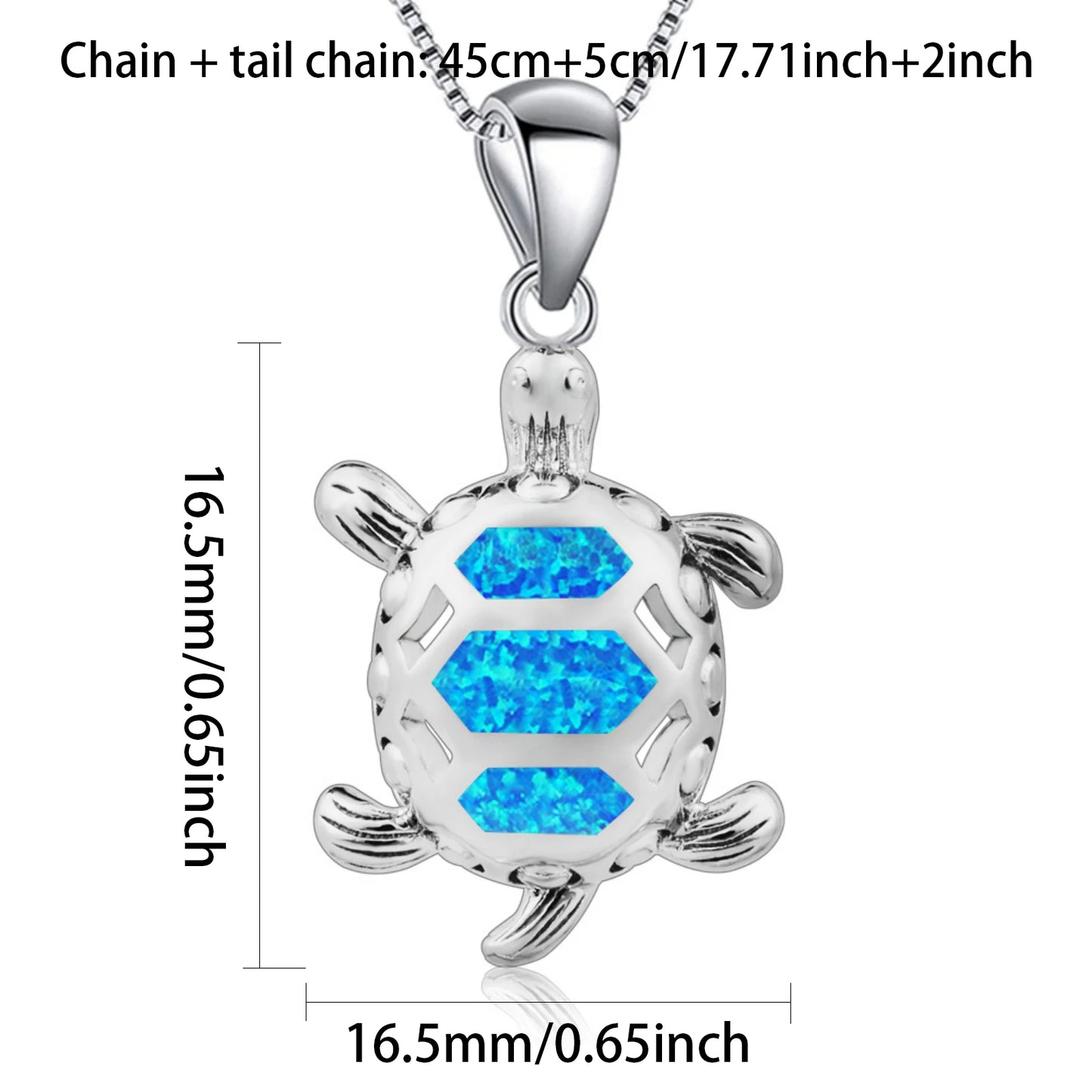 Women's Marine Turtle Opal Pendant Necklace Silver Plated Copper Alloy Blue Fire Opal Shell Inlaid Trendy Design Gift | Coastal