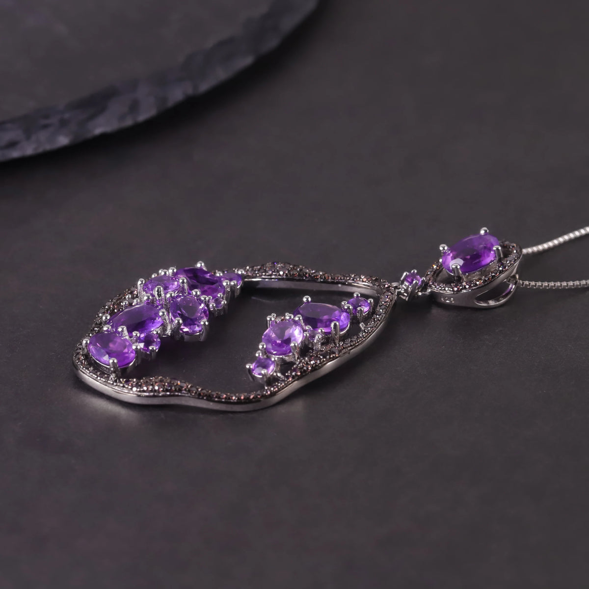 S&S Natural Amethyst & Smoky Nano Fine Jewellery Set | 925 Silver Rhodium Plated | Oval Cut | S&S Collection