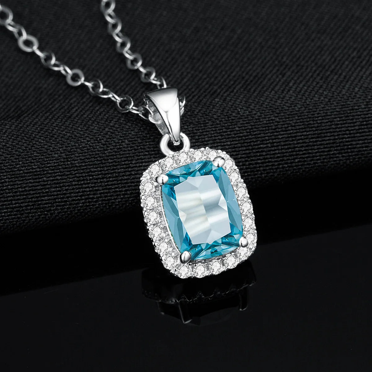 ArtistA 925 Silver Crystal Stone Rings and Pendant Necklace Sets Blue Topaz Aquamarine Gemstone Jewelry Display Set
