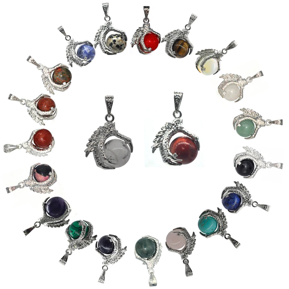 REDheart Womens Dragon Claw Pendant Necklaces Natural Gem Stone Beads 16mm Ball Crystal Quartz Women Men Yoga Gothic Jewelry